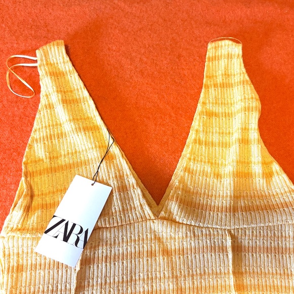 Zara yellow and orange rustic knit midi dress made in Europe NWT - Picture 6 of 11